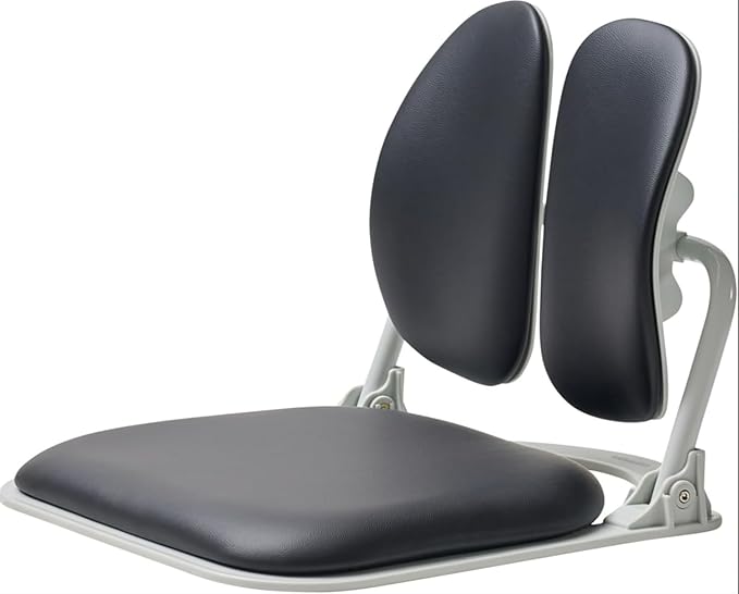Made in Korea Dual-Backrests Ergonomic Floor Chair With Back Support - Meditation, Gaming, Reading Chair for Adults, Foldable (Black Leather)