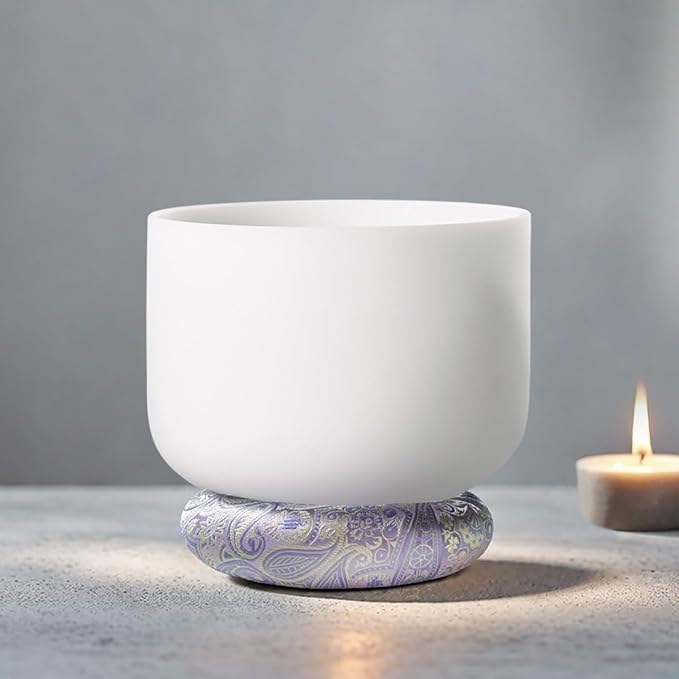 Singing Bowl Cushion for Tibetan Singing Bowls, Handmade Silk Brocade Round Cushion Pillow for Sound Healing and Crystal Sound Bowls Accessories(Violet,6.7 Inch)