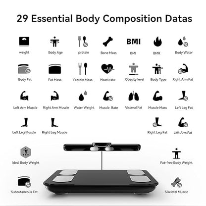 Fitdays Smart Body Fat Scale | Advanced 8-Electrode Technology for BMI/20+ Body Metrics | Full-Color LED & High Precision | Bathroom Weight Scale for Fitness/Weight Loss (FG2305ULB-Black)