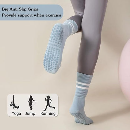 DTWAWA Womens 4Pcs Pilates Grip Socks Non Slip Yoga Socks with Grips Barre Hospital Athletic Socks for Women