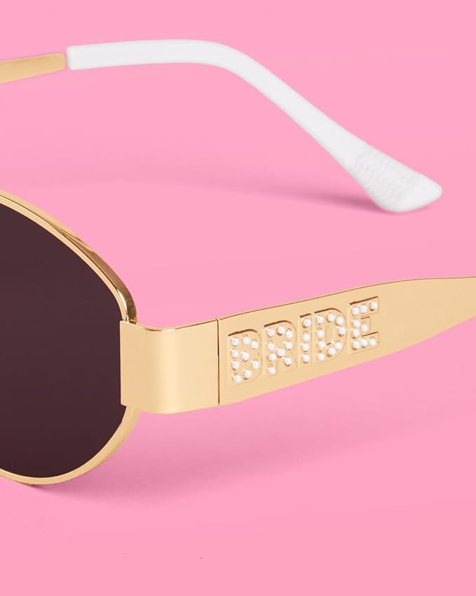 xo, Fetti Gold Metal Bride Sunglasses | Bachelorette Party Pearl Sunnies, Engagement Decorations, Bridal Shower Accessory, Bach Supplies, Bridesmaid Favors, Bride To Be Gift