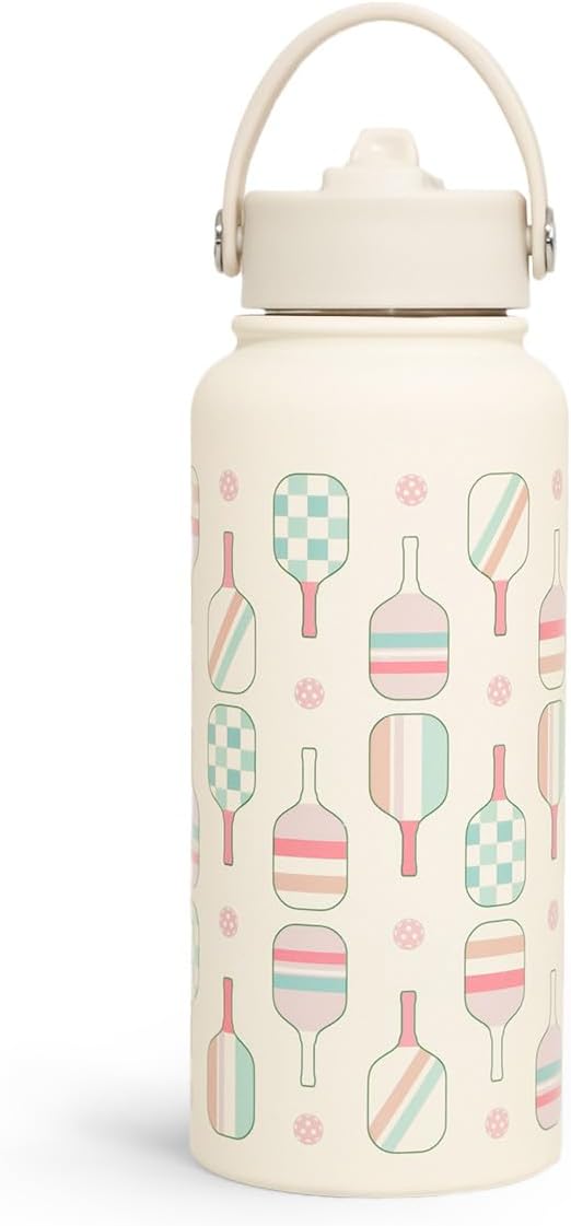SANDJEST Pickleball Water Bottle 32oz Stainless Steel Insulated Vaccum with Lid, Pickleball Gifts for Pickleball Players, Pickleball Lovers, Women Girls Ladies