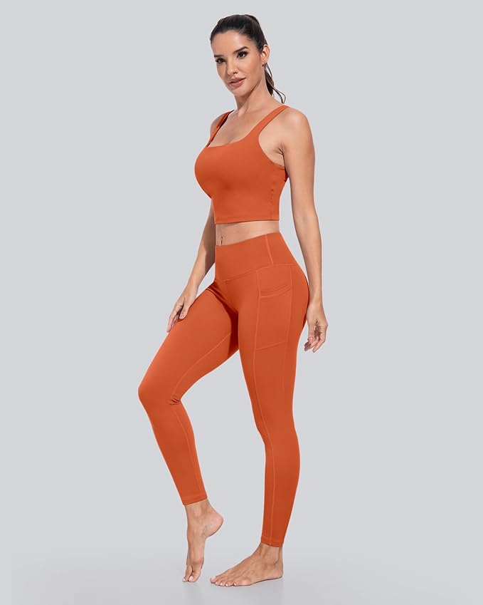 CHRLEISURE Leggings with Pockets for Women, High Waisted Tummy Control Workout Yoga Pants