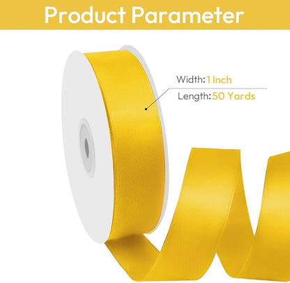 1" Width x 50 Yards Satin Fabric Ribbon, Yellow Ribbon Perfect for DIY Bows, Swags, Gift Wrapping, Craft, Flower Bouquet，Christmas and Party Decoration