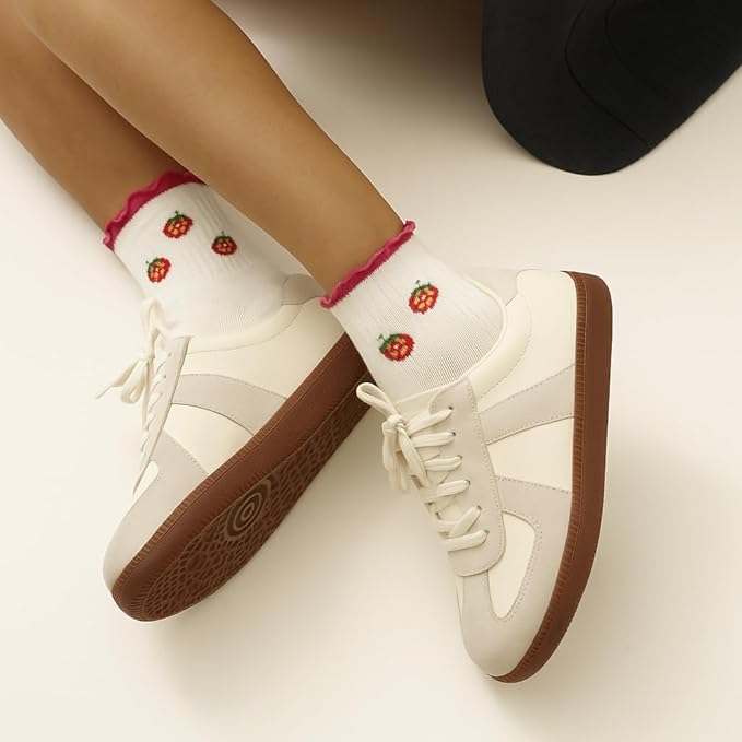 Crew Half Calf Grip Socks, Cutest Fruits Pilates Socks, Ruffle socks, Non-Slip, Barre Yoga Fitness