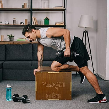 Yes4All Plyo Box, 3-in-1 Wooden Box Jumps for Home Gym (12/14/16 in), 450 lbs Boxes Step Up with Smooth Edges & Wide Built-in Handles for Jumping, Strength Training, Lunges, Squats, Dips