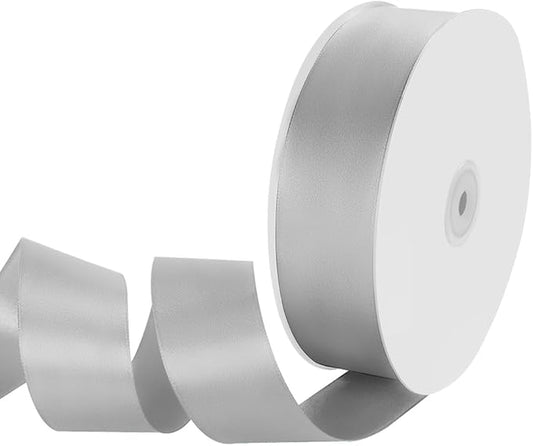 1-1/2" Width x 100 Yards Satin Ribbon, Silver Ribbon Perfect for DIY Craft, Bows, Gift Wrapping, Flower Bouquet, Valentine's Day, Christmas and Party Decoration