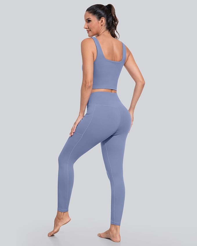 CHRLEISURE Leggings with Pockets for Women, High Waisted Tummy Control Workout Yoga Pants