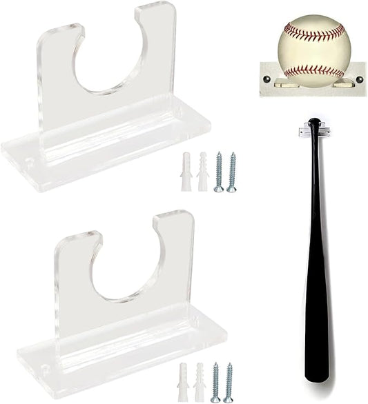 2Pcs Baseball Bat Holder Wall Mount, 10cm/3.9in Vertical Display Rack - Sturdy Acrylic Bat Hanger for Baseball & Softball Bats, Space-Saving Sports Decor