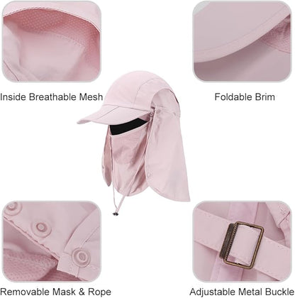 Foldable Sun Cap, Fishing Hats, UPF 50+ Protection Caps with Face Mask Neck Flap