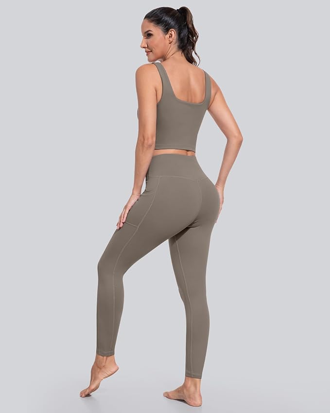 CHRLEISURE Leggings with Pockets for Women, High Waisted Tummy Control Workout Yoga Pants