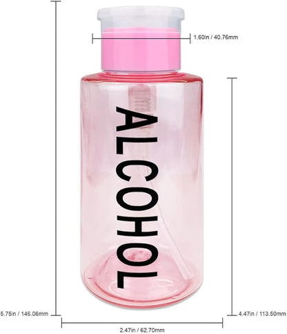 10oz Pink with Word Imprint Push Down Pump Dispenser Empty Refillerable Bottle with Flip Top Cap - for Nail Polish, Travel, Cosmetics Packaging