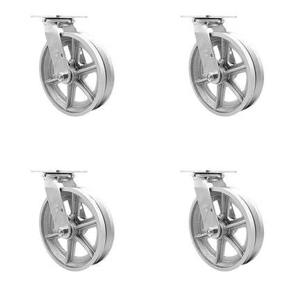 V Groove Semi Steel Cast Iron Swivel Top Plate Casters Set of 4 Heavy Duty with 8 Inch Wheels - Includes 4 Swivel – 5,000 lbs. Total Capacity - Service Caster Brand