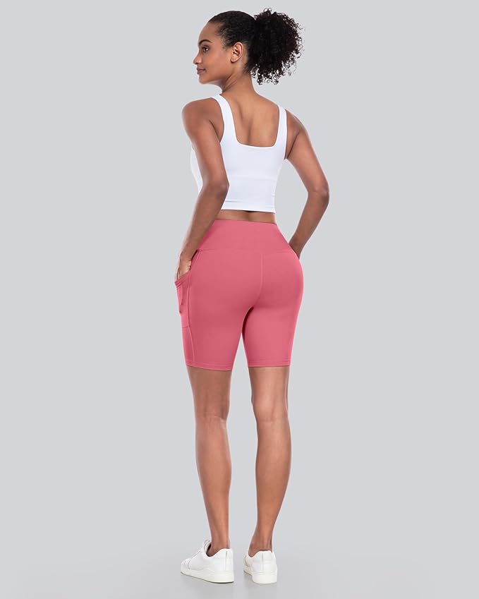 CHRLEISURE Womens Biker Yoga Shorts with Pockets: High Waisted Tummy Control Spandex Workout Athletic Gym Shorts 4 Packs
