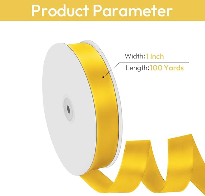 1" Width x 100 Yards Satin Ribbon, Yellow Ribbon Perfect for DIY Craft, Bows, Gift Wrapping, Flower Bouquet, Valentine's Day, Christmas and Party Decoration