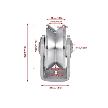 V Groove Wheel Stainless Steel Heavy Duty Wire Rope Pulley Block Sliding Gate Rollers Double Bearing Plate Caster Solid Track Rollers Wheels Fence Gate Wheel