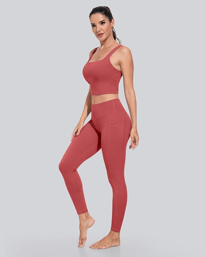 CHRLEISURE Leggings with Pockets for Women, High Waisted Tummy Control Workout Yoga Pants