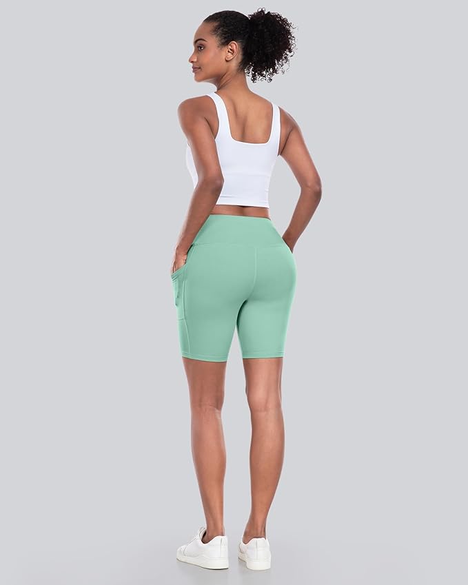 CHRLEISURE Womens Biker Yoga Shorts with Pockets: High Waisted Tummy Control Spandex Workout Athletic Gym Shorts 4 Packs