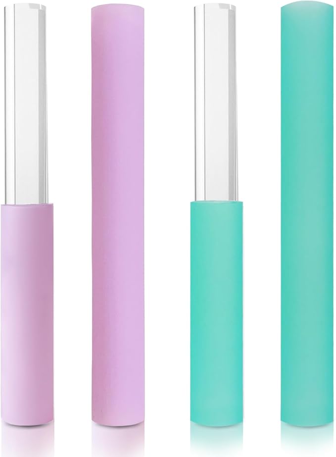 4 Pcs Singing Bowl Mallet Set Includes Solid and Hollow Acrylic Silicone Rubber Striker Mallet for Playing Quartz Crystal Singing Bowls with Bundle Pocket(PurpleGreen)