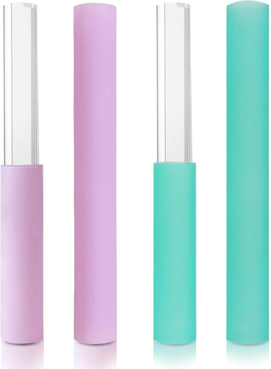 4 Pcs Singing Bowl Mallet Set Includes Solid and Hollow Acrylic Silicone Rubber Striker Mallet for Playing Quartz Crystal Singing Bowls with Bundle Pocket(PurpleGreen)