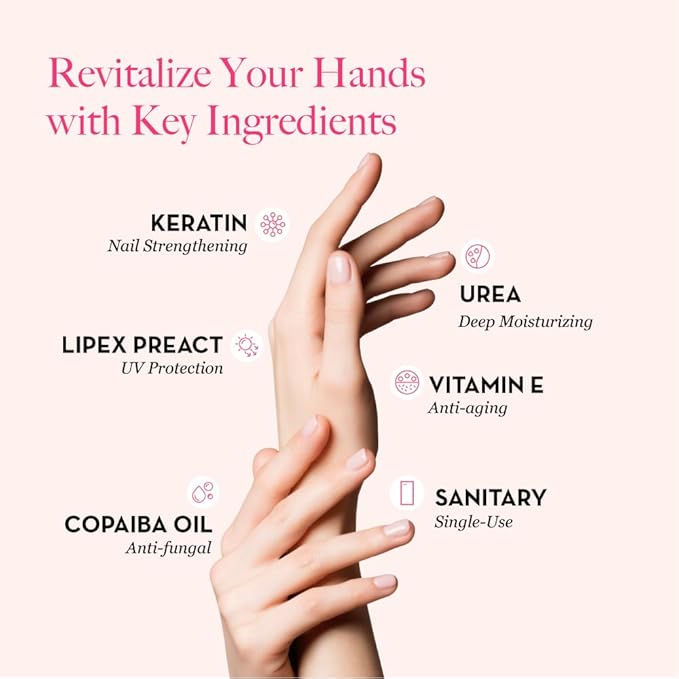 Bodipure All-In-1 Moisturizing Hand Mask, Keratin & Vitamin E Hand Mask for Dry Cracked Hands, Natural Moisturizing Gloves Formula, Strengthen Nails & Repair Hands 12 Pairs