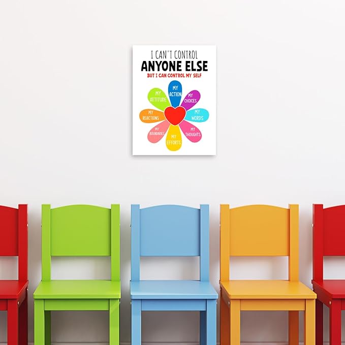 YEOION Mental Health Wall Decor,I Can't Control Anyone Else Wall Art Canvas Frame Print for Mental Health Therapy Office School Counselor Calming Corner Wall Decor