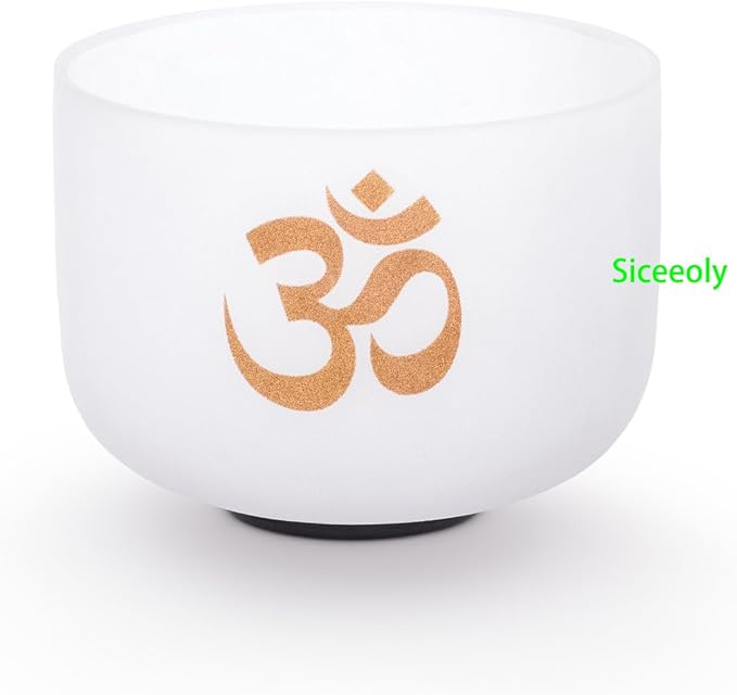 8" A Note 432HZ Om Design For Meditation Sound Yoga Healing Third-eye Chakra Crystal Singing Bowl Frosted Quartz with Durable Carrying Case Suede Striker O-ring