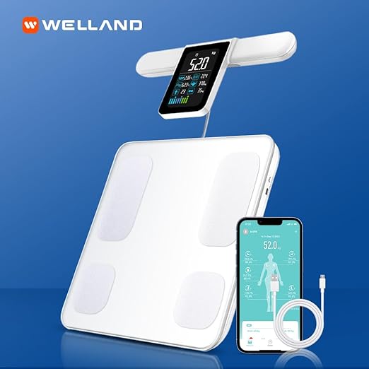 Fitdays Smart Body Fat Scale | Advanced 8-Electrode Technology for BMI/20+ Body Metrics | Full-Color LED & High Precision | Bathroom Weight Scale for Fitness/Weight Loss (FG2015ULB-White)