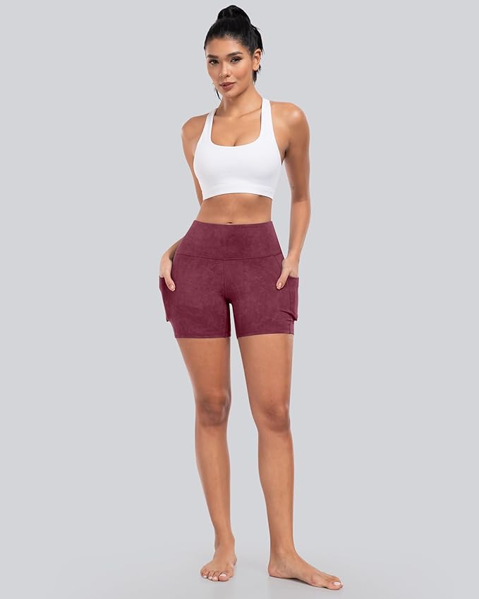 CHRLEISURE Womens Biker Yoga Shorts with Pockets: High Waisted Tummy Control Spandex Workout Athletic Gym Shorts 4 Packs