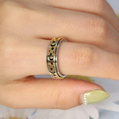 OreilleStar Anxiety Ring for Women Fidget Ring Stainless Steel Fidget Toys Adults Spinner Rings Silver Moon Star Fidget Rings
