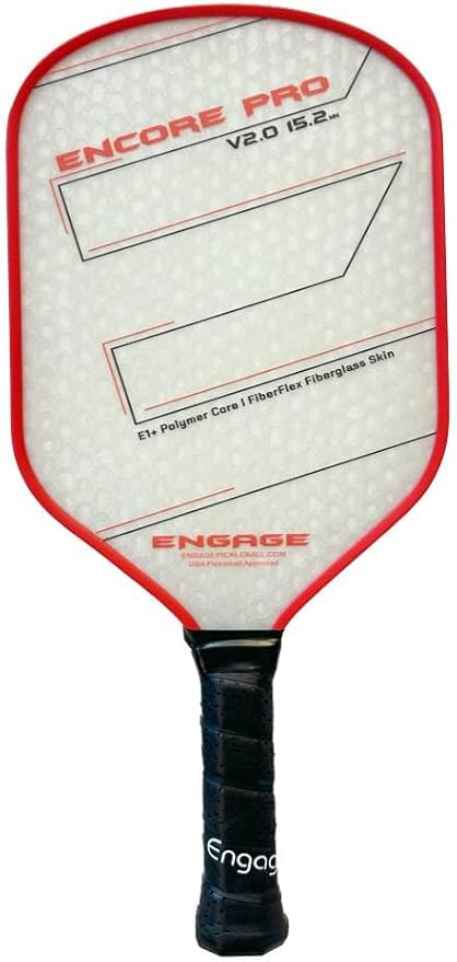 Engage Encore Pro V2.0 Pickleball Paddle – FiberFlex Fiberglass Face for Power & Spin, Available in Two Core Options (12.7mm for Power, 15.2mm for Control), Versatile Hybrid Shape