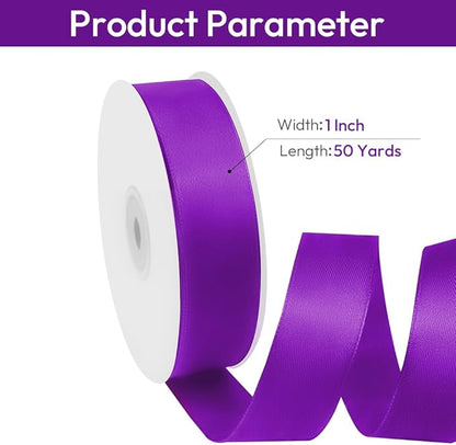 1" Width x 50 Yards Satin Fabric Ribbon, Purple Ribbon Perfect for DIY Bows, Swags, Gift Wrapping, Craft, Flower Bouquet，Christmas and Halloween Party Decoration
