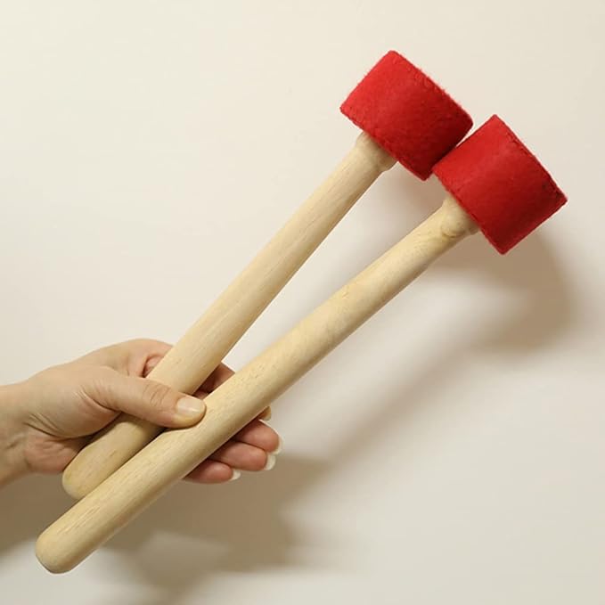 Healifty Singing Bowl Striker Mallet Felted Wrapped Wooden Singing Bowl Mallet Gong Mallet with Wood Handle and Rubber Head for Meditation Prayer Yoga Mindfulness 29CM Red