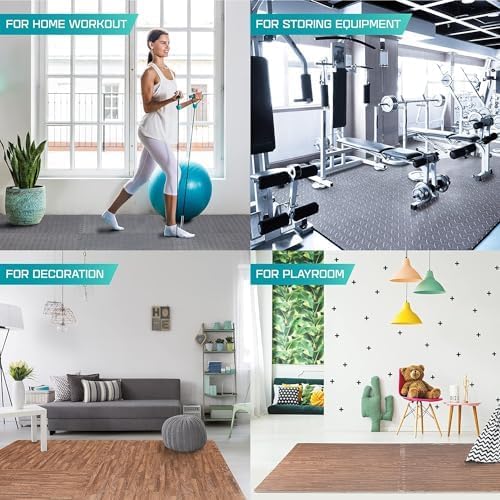 Yes4All 24SQFT-120SQFT Puzzle Exercise Mat for Home Gym, EVA Interlocking Foam Floor Tiles with Border for Workout Equipment