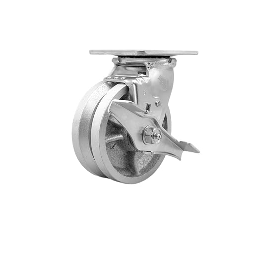 V Groove Semi Steel Cast Iron Swivel Top Plate Heavy Duty Caster with 5 Inch Wheel and Top Lock Brake – 1,100 lbs. Capacity/Caster - Service Caster Brand