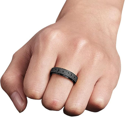 Anxiety Ring for Women Spinner Ring Fidget Ring Fidget Toys Adults Spinner Thumb Ring Anxiety Fidget Rings for Women Stainless Steel Anxiety Fidget Ring Men(Moon Star-Black, 10)