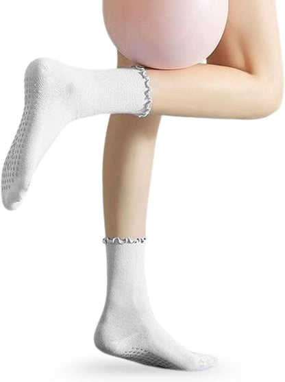 3/6 Pairs Cute Pilates Socks with Grips,Yoga Socks Barre Sock Non Slip Embroidery for Barre Ballet Barefoot Workout