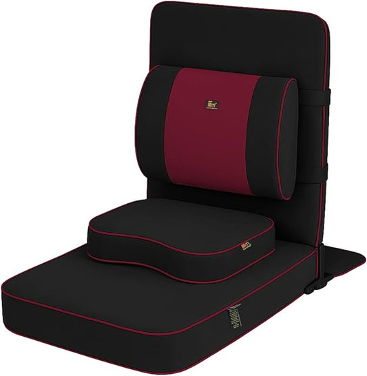 Friends of Meditation Extra Large Meditation Chair | Floor Chair with Back Support | Yoga Chairs for Adults | Portable Folding Chair | Yoga Chair with Cushion & Meditation Block | Black | 24x22 in