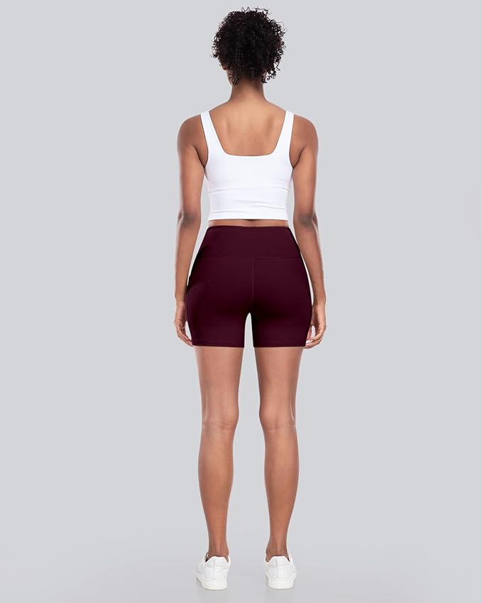 CHRLEISURE Womens Biker Yoga Shorts with Pockets: High Waisted Tummy Control Spandex Workout Athletic Gym Shorts 4 Packs