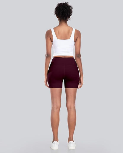 CHRLEISURE Womens Biker Yoga Shorts with Pockets: High Waisted Tummy Control Spandex Workout Athletic Gym Shorts 4 Packs