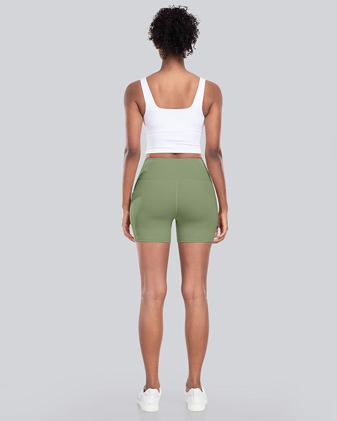 CHRLEISURE Womens Biker Yoga Shorts with Pockets: High Waisted Tummy Control Spandex Workout Athletic Gym Shorts 4 Packs