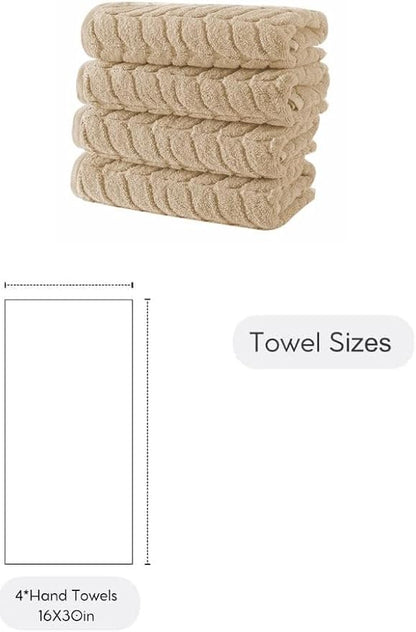 BAGNO MILANO Turkish Bath Towels, Soft Plush Jacquard Luxury Bath Towels, Quick Dry Towel Set (Sand Beige, 4 Pcs Hand Towel Set)