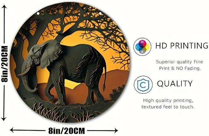 1pc 8x8in/20cm*20cm Round Wooden Hanging Sign, Imitation Hollow Painting Round Garland Sign Sign, Office Decor, Women's Gift Elephant Theme Decoration, Home Decor