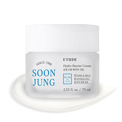 ETUDE SoonJung Hydro Barrier Cream, Face Moisturizer for Sensitive Skin, 92.2% Hydrating Ingredients, Low pH Level 5.5, Dermatologically Tested, Panthenol, Madecassoside, Korean Skin Care (2.54 Fl Oz)