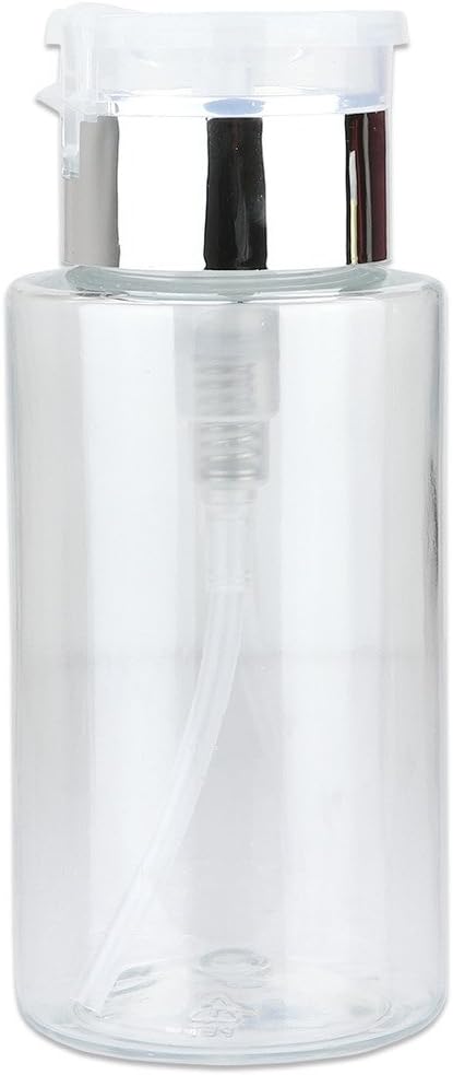 7oz Silver Push Down Pump Dispenser Empty Refillerble Bottle with Flip Top Cap - for Nail Polish, Travel, Cosmetics Packaging