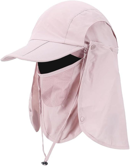 Foldable Sun Cap, Fishing Hats, UPF 50+ Protection Caps with Face Mask Neck Flap