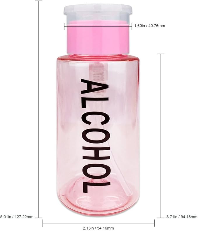 7oz Pink with Word Imprint Push Down Pump Dispenser Empty Refillerable Bottle with Flip Top Cap - for Nail Polish, Travel, Cosmetics Packaging