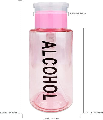 7oz Pink with Word Imprint Push Down Pump Dispenser Empty Refillerable Bottle with Flip Top Cap - for Nail Polish, Travel, Cosmetics Packaging