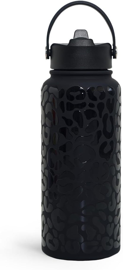 SANDJEST Leopard Water Bottle 32oz Stainless Steel Double Wall Vacuum Insulated with Lid, Leopard Print Water Bottles for Gym Sports Travel Outdoor, Gifts for Women Girls Ladies Birthday Christmas
