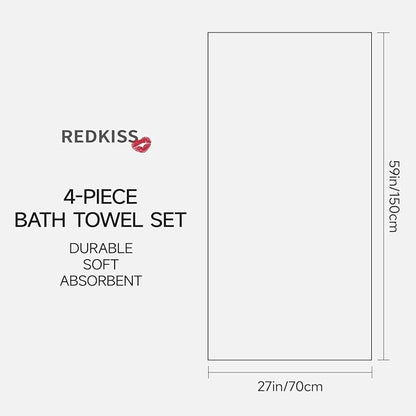 REDKISS Pink Bath Towels Set of 4, Extra Large Bath Sheets 27 X 59 Inches, 100% Cotton, 600 GSM, Quick Dry, Ultra Soft & Super Absorbent Bathroom Towel Sets for Bathroom, Gym, Spa, Pool & Hotel